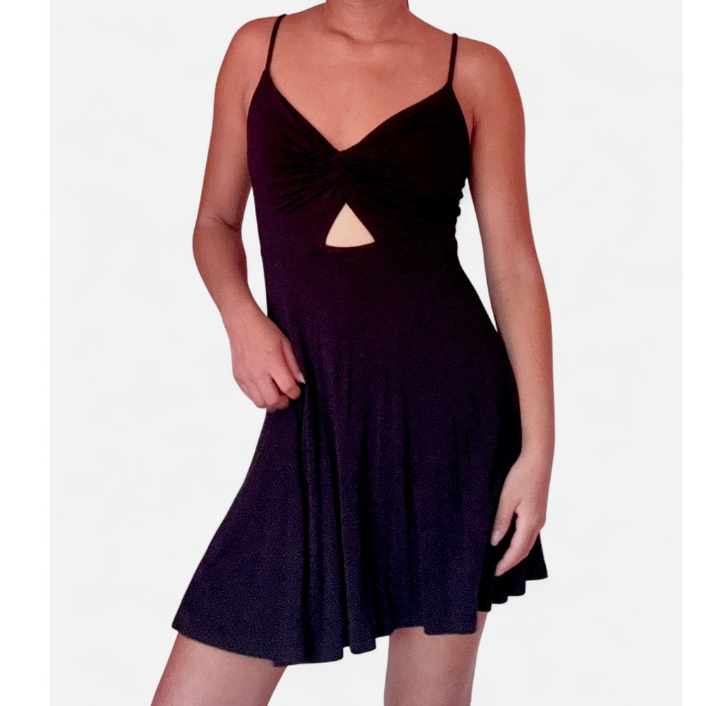 Garage Black Mini Sundress with Cutout and Spaghetti Straps